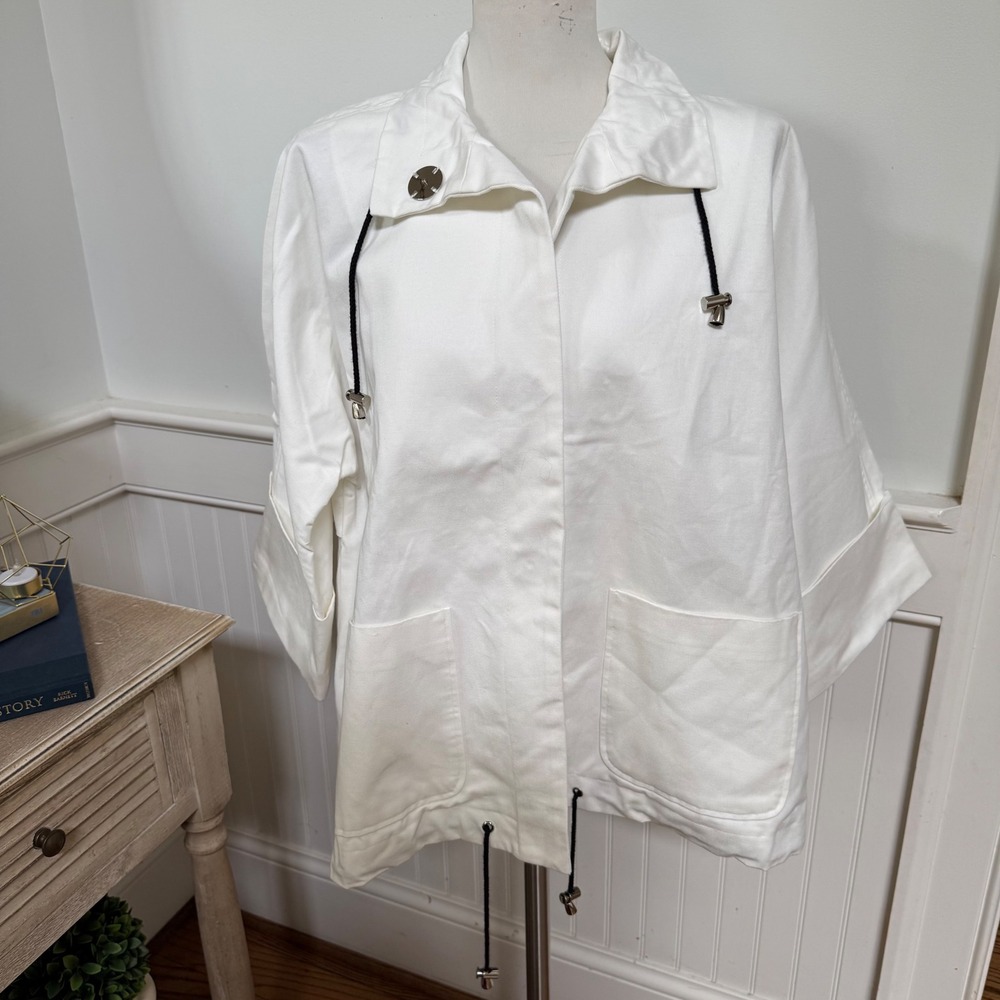 NWT Marla Wynne Womens White 100% Cotton Twill Magnetic Snap Jacket Size M